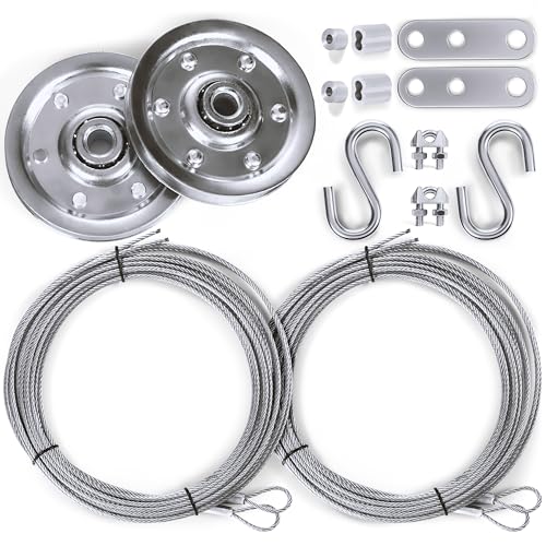 Garage Door Cable and Pulley Replacement Kit, 2 Galvanized Aircraft Cables - 3/32