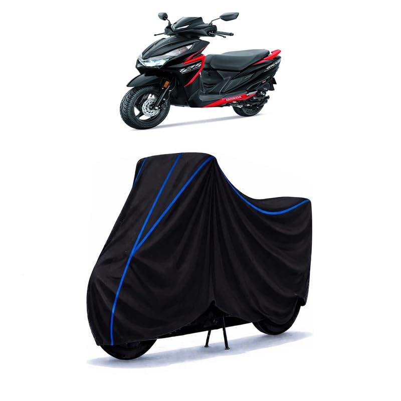 Image of Scooty Cover Water Resistant for Grazia Sports Edition | Universal Scooter & Bike Cover | Heavy Duty UV Dust, Rain & Scratch Protection Weather Indoor Outdoor | Black with Blue Piping