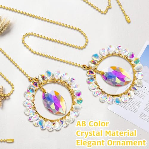 Image of 2Pcs Ceiling Fan Pull Chain Ornaments, Ceiling Fan Chain Extenders Fan Pulls Decorative with 24 inch Ceiling Fan Chain Extender, Crystal Glass Fan Chain Fan Pull Chain Extension for Ceiling Light Fan