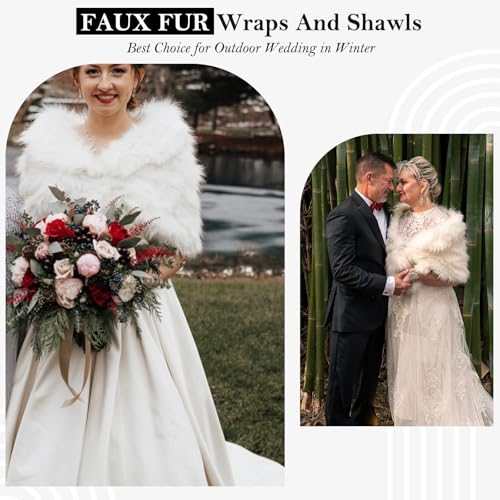 Faux Fur Shawl Wraps for Women Winter Scarf for Wedding Stole Shrug Fur Cape 1920s for Bride and Bridesmaids Wedding Evening Dresses(champagne)3