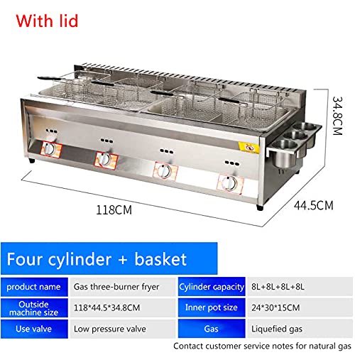 Frittierte Maschine Gasfritteuse mit großer Kapazität, LPG-Fritteuse aus Edelstahl für Privat- und Gewerbezwecke, einstellbare Feuerkraft, mit Körben und Deckeln, für Chips, Donuts, Fisch, k – Bild 3
