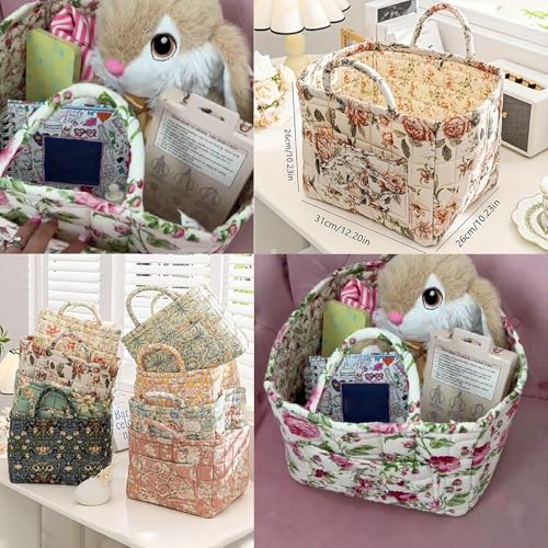 Boho Fabric Storage Basket, Square-Shaped Tote Bag with Compartments, Waterproof Beach and Travel Essentials Quilted Nurse Travel Bag for Women, Perfect for Shopping/Travel/Bedroom (#6)4
