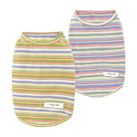 Camiseta a Rayas para Perros YAODHAOD Verano Camiseta de algodón Transpirable Chaleco Suave 2PCS (Small) Cover