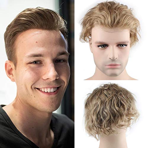 SinoArt Men's Hairpiece Human Hair Toupee Wig Super Thin Skin Hair Replacement (#21 Ash Blonde)