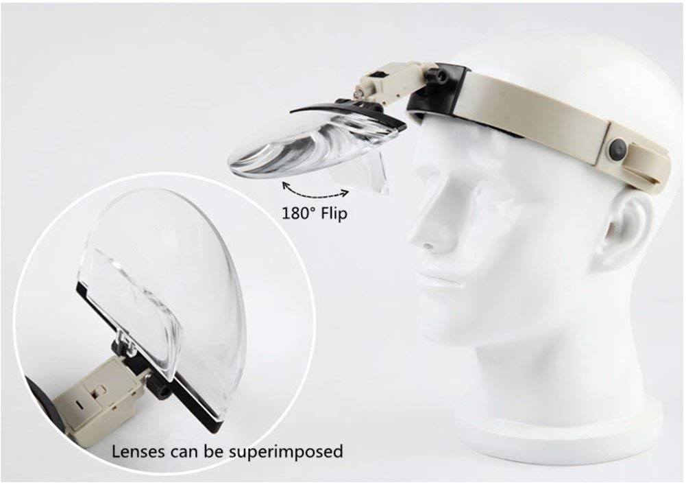 Lupas, Lupa de Cabeza con luz LED, identificación de Grabado de reparación de Lectura de Diadema de Anciano