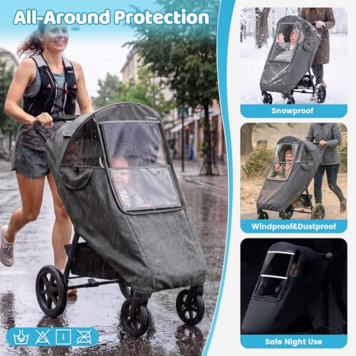 Image of Clear Stroller Rain Cover, Universal Fit, Side Ventilation, Gray