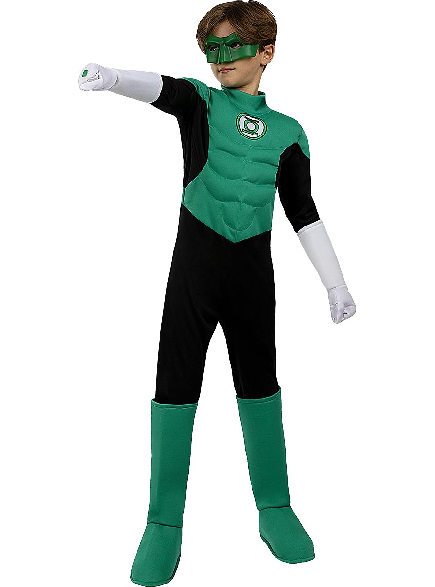 Funidelia | Disfraz Linterna Verde para niño Superhéroes, DC Comics, Green Lantern - Disfraz para niños y divertidos accesorios para Fiestas, Carnaval y Halloween - Verde