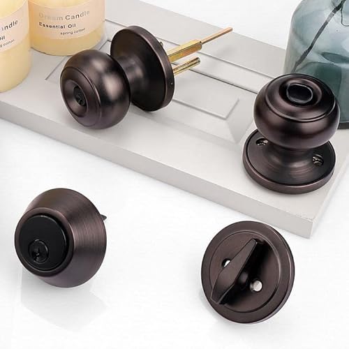 Probrico Keyed Alike Round Ball Entry Door Knob And Single Cylinder Deadbolt Set, Oil-Rubbed Bronze, 1Pack #TOP1