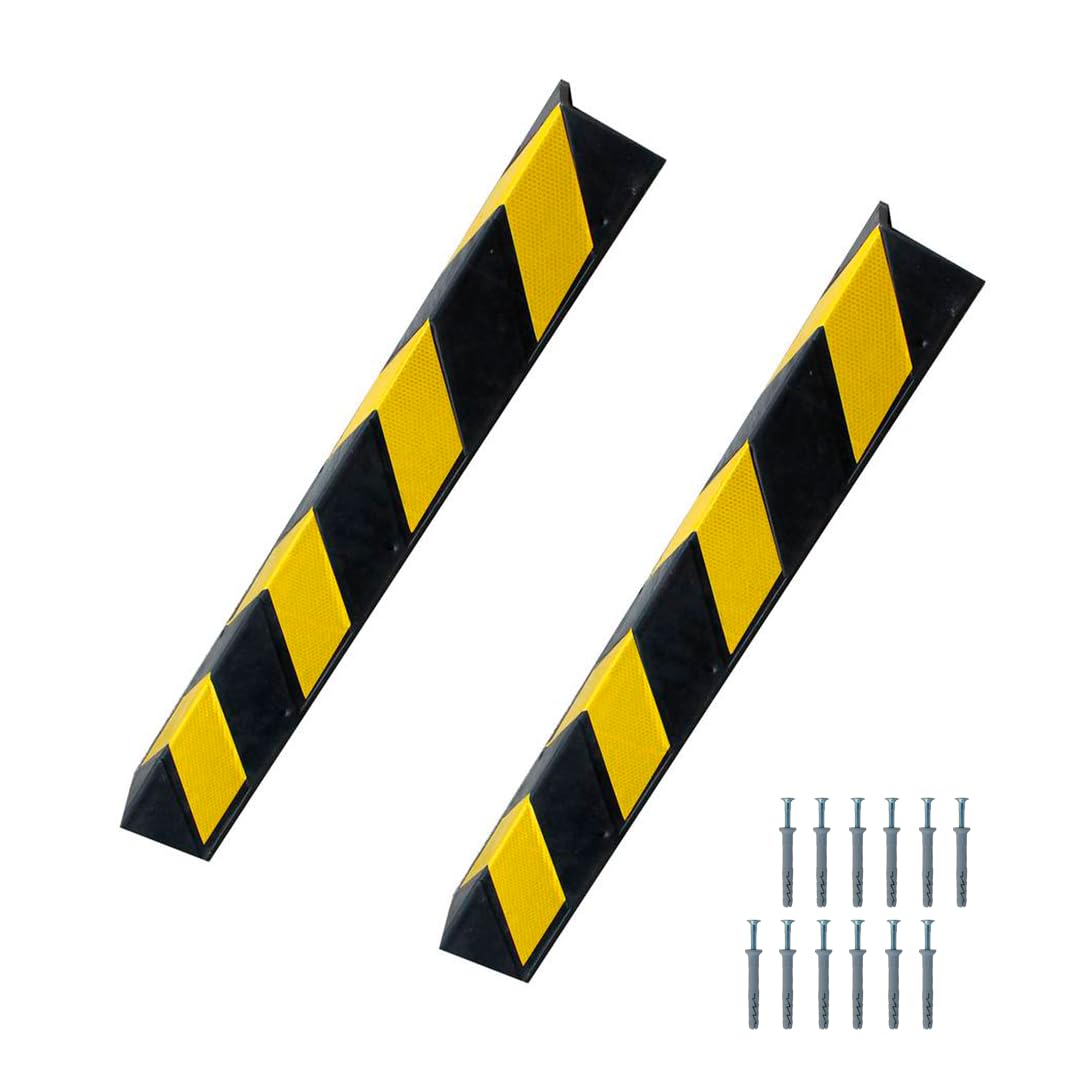 PARKING FACIL | Protector de Esquina de Goma | Para Aparcamientos y Almacenes | Color: Negro y Amarillo | Tamaño: 80 x 10 x 10 cm | Grosor: 8mm | Incluye Tornillería | 2 Unidades