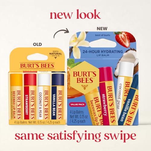Image of Burt's Bees Lip Balm, Classic Flavor Pack, 0.15 oz., 4 Tubes | Four Flavors, Lip Moisturizer with Beeswax, Tint-Free, Natural Origin Conditioning Treatment, Easy to Take Anywhere