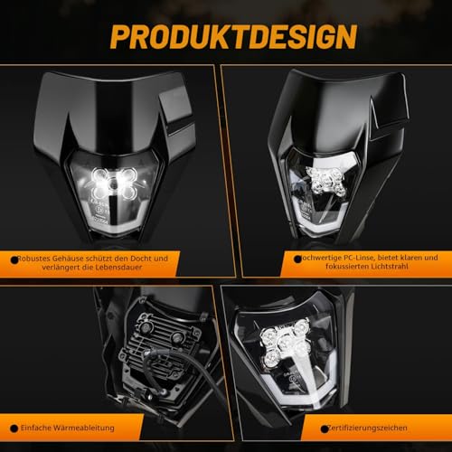 JFG RACING Motorrad Scheinwerfer,Universal Motorrad LED Scheinwerfer exc lichtmaske für KTM EXC125 EXC250 SX250 SXF250 EXC450 SX350 SXF450 EXC525 640LC4 50cc Dirt Bike Enduro Supermoto BETA-Schwarz