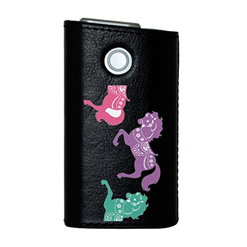 glo グロー グロウ 専用 レザーケース レザーカバー タバコ ケース カバー 合皮 ハードケース カバー 収納 デザイン 革 皮 BLACK ブラック 動物 馬 カラフル 009677