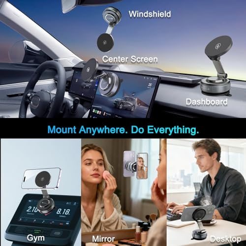 Image of for Magsafe Car Mount Charger, Vacuum Magnetic Car Phone Holder | 15W Fast Wireless Charging, 120LBS Suction, 3000gf N55 Magnetic Force, 360 Base & Dual Axis Adjustable Car Accessories