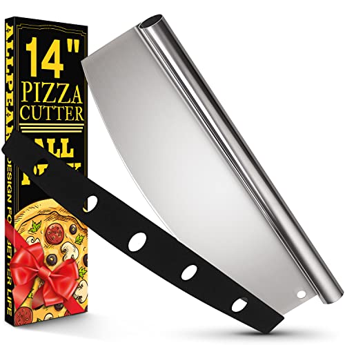 Cortador Pizza Corta Pizza Cortapizzas - Cortapizza Mezzaluna Multiusos 14", Hoja de Acero Inoxidable Súper Afilada, Funda Incluída, Accesorios de Primera Calidad Aptos para Lavavajillas Cover