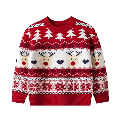 Image of Ugly Christmas Sweater Kids Girls Boys Reindeer Snowflake Knitted Xmas Holiday Pullover Sweater 2-9 Years Old