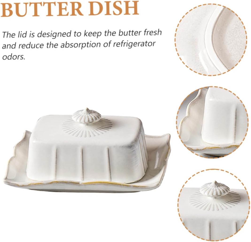 Uonlytech Ceramic Butter Plate with Lid Decorative Covered Dessert Holder Tray for Kitchen Food-safe Cheese Dish for Snacks Cookies Fruits Serving Stylish and Easy to Clean