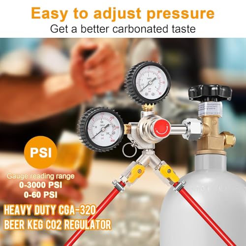Image of Y-Shaped Co2 Regulator for Kegerator - CGA320 Co2 Pressure Regulator for 2 Beer Kegs, Commercial Dual Gauge Co2 Tank Regulator Kegerator Parts, Kegerator Regulator with 4 Hose Clamps