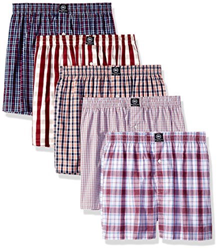 Badger Smith Men's 5 - Pack Cotton Checks Multicolor Boxer, Multi, Size Small
