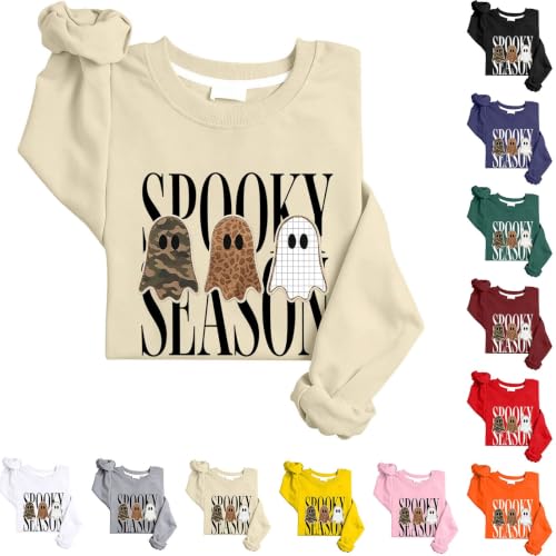 Spooky Season Halloween Sweatshirt Women Leopard Camo Plaid Ghost Pullover - image 4