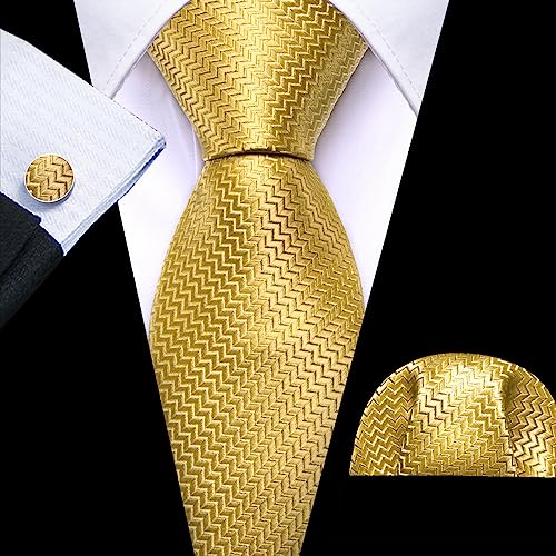 Image of Barry.Wang Plaid Ties for Men Silk Necktie Handkerchief Cuff Links Set