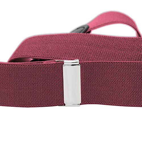 Buyless Fashion Button End Suspenders for Men - 48" Adjustable Straps 1 1/4" - Y Shape - 5113-Burgundy - Thumbnail 4
