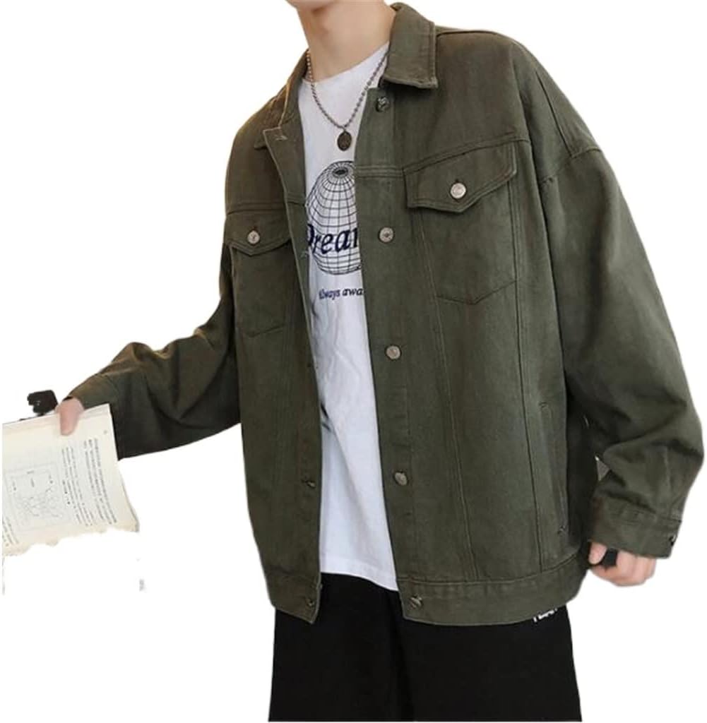 Army Green Denim Jacket Men's Fall Gang Handsome Loose High Street Retro Hong Kong