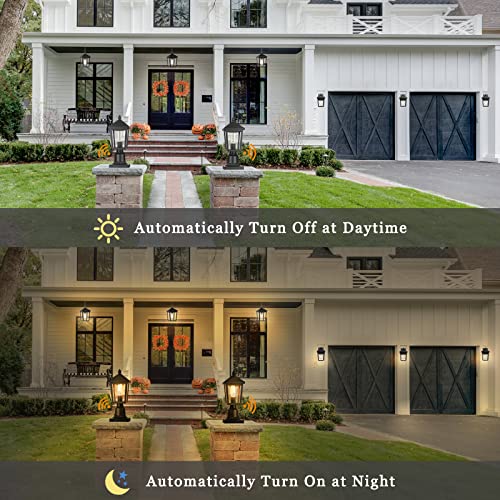Image of zeyu 2 Pack Dusk to Dawn Outdoor Post Lights, Industrial Pole Light for House Courtyard, Die-Cast Aluminum with Clear Glass, Black Finish, 20076PS-PC-2PK BK