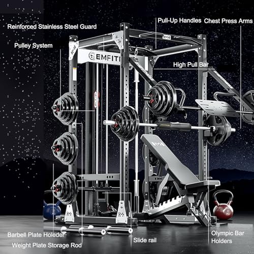 Image of X9 Power Cage with Optional LAT PullDown /Cable Crossover /Smith Machine System, 2000LB Squat Rack for Home & Garage Gym, with Weight Storage Rack and More Training Attachments