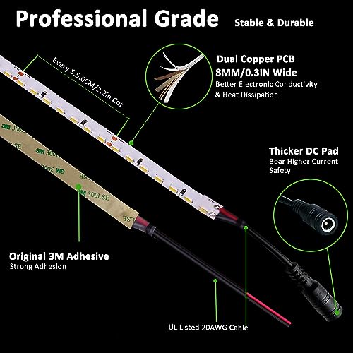 Image of JOYLIT 24V LED Strip Side Emitting 16.4FT 630LEDs 4000K Natural White, UL Listed SMD 4020 75W CRI 92+ 8000LM Super Bright Dimmable Adhesive Tape Light Indoor Task Lighting for Showcase, Cabinet