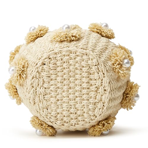 Bolso de verano de paja para mujer con perlas y flores miniatura 3