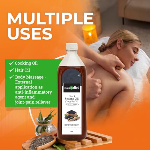 Image of nutndiet Cold Pressed Black Sesame Oil (Gingelly Oil) 500ml PET Bottle | Pure & Natural | Ideal for Cooking, Hair Skin Care & Massage | Nutrient-Rich & Unrefined