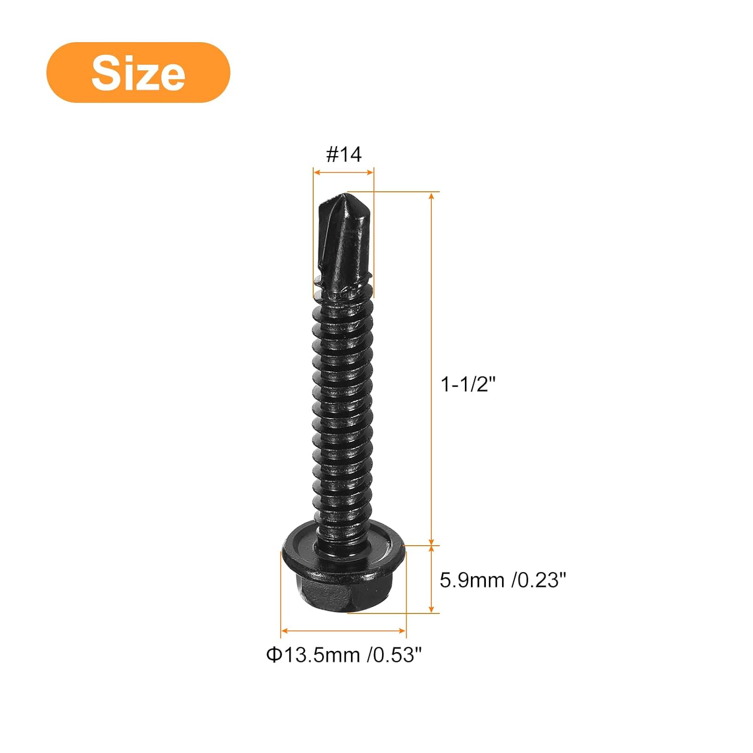 uxcell #14 x 1-1/2" Hex Washer Head Self Drilling Screws 100Pcs 410 Stainless Steel Sheet Metal Self Tapping Screws for Metal Wood, Black