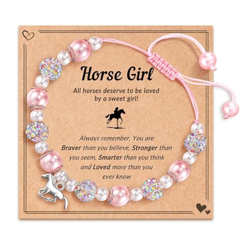 Plorede Horse Bracelet for Girls, Cute Adjustable Horse Gifts for Girls Kids, Horse Lover Bracelet with Horse Charms, Birthday Presents for Teen Girl, Jewelry Gifts for Horse Lovers