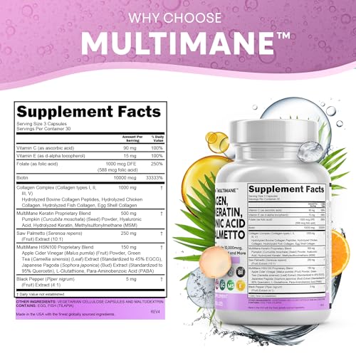 Clean Nutraceuticals Collagen Pills 1000mg Biotin 10000mcg Keratin Saw Palmetto Hyaluronic Acid - Hair Skin & Nails Vitamins & DHT Blocker with Vitamin E Folic Acid Pumpkin Seed MSM - 90 Count - Image 5