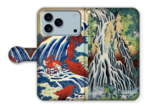 手帳型 iPhone17 Pro Max互換 スマホケース 【日本の名画】 葛飾北斎 諸国滝廻り ☆浮世絵☆ 北斎 滝 絵画 芸術 アート art (和州吉野義経馬洗滝 下野黒髪山きりふりの滝)