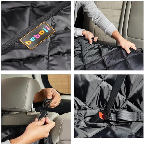 Image of Waterproof Dog Car Seat Cover for Back Seat - Non-Slip Travel Hammock with Headrest Straps & Anchors, Scratchproof Polyester Protector for Dogs & Cats, Fits SUVs & Sedans- 56.5x60 in - Black