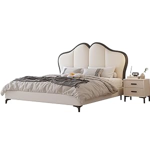 King Size Genuine Leather Bed Upholstered Platform Bed Frame with Headboard and Lift Up Storage Wooden Slats Support