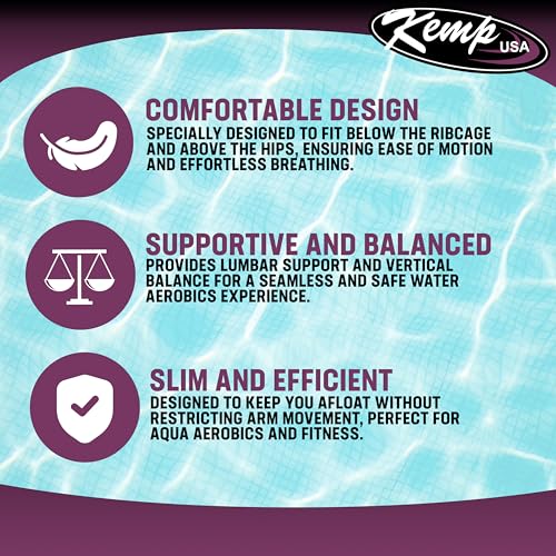 Kemp USA Water Aerobics Belt - Swimming Belts for Exercise and Fitness - Reinforced Nylon Belt Attachments with Plastic Couplings - Aqua Waist Belt for Adult - Small Size - Purple