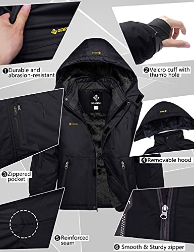 GEMYSE Boy's Waterproof Ski Snow Jacket Hooded Fleece Windproof Winter Jacket(Black,8) - Image 7