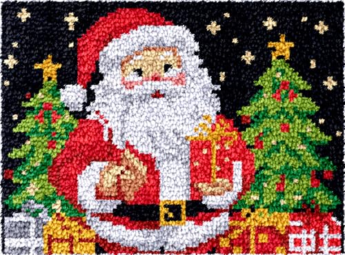 Image of Merry Christmas Santa Clause Latch Hook Rug Kit for Adults Easy Carpet Cushion with Printed Canvas Crochet Yarn Craft DIY Hooking Tapestry for Home Floor Decoration Pets Pads 52x38cm(1)