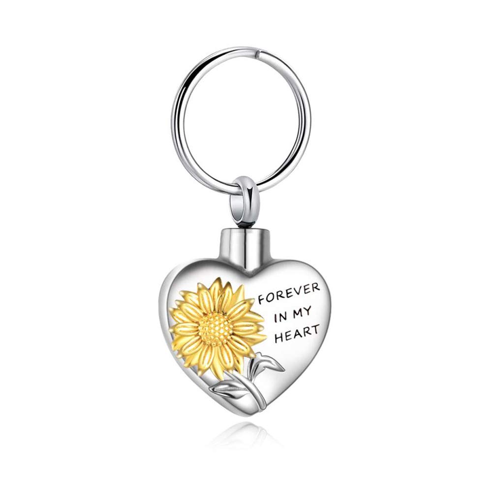 Sunflower Urn Necklaces for Ashes for Women Men, 316L Stainless Steel Heart Cremation Jewelry for Ashes Memory Necklace Gift, Forever in My Heart