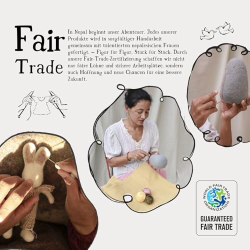 Gry & Sif Handgemacht & Fairtrade-Zertifiziert | Stilvolles dänisches Design X Nepali Kunsthandwerker | Kleiner Grauer Mausjunge mit grüner Hose & Rucksack