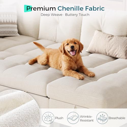 Image of LINSY HOME Loveseat Sofa with Storage, Chenille, Beige