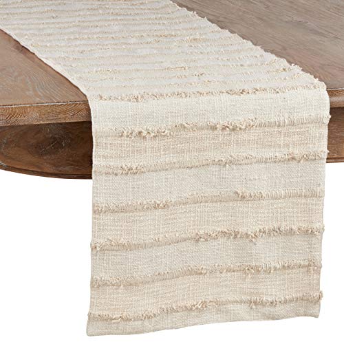 SARO LIFESTYLE Michonne Collection Fringe Stripe Table Runner, 16" x 72", Ivory by SARO LIFESTYLE - Used condition - US$15.64