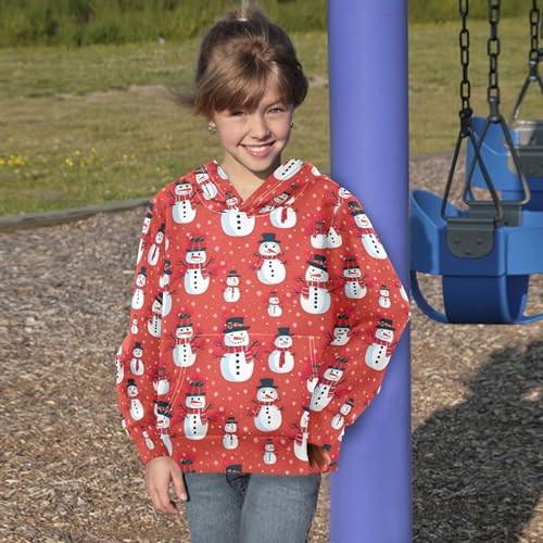 Kids Hoodies Sweaters Christmas Xmas Snowman Hooded Sweatshirts with Big Pockets for Boys Girls B04003474