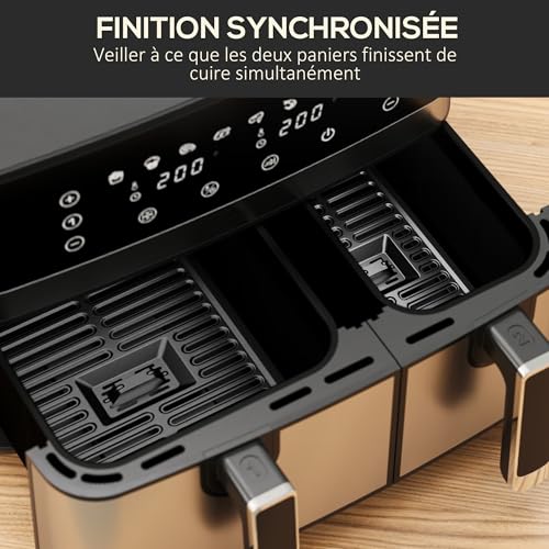 HOMCOM Friteuse à air sans huile dual zone air fryer 8,5 L - 2700 W - 8 programmes, écran LED tactile, température réglable, minuterie, 2 paniers antiadhésif, finition de synchronisation, recette – Image 4
