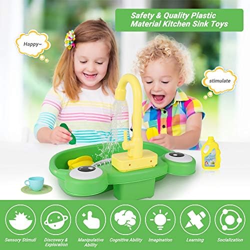 CestMall Kitchen Sink Toys, Wash Up Kitchen Sets with Water Faucet and Kitchen Accessories Pretend Play Kitchen Sink Toys Childrens Pretend Kitchen Sink Play Set for Kids Toddler Boys Girls 3 Ages+