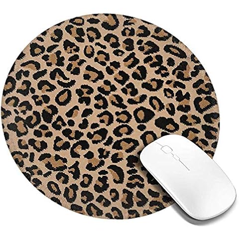 Leopard Print Round Mouse Pad Cheetah Print Mousepad with Stitched Edge Premium-Textured Non-Slip Rubber Base Animal Mouse Mat for Office & Home Wireless Mouse, 7.9 X 7.9 Inch Cover