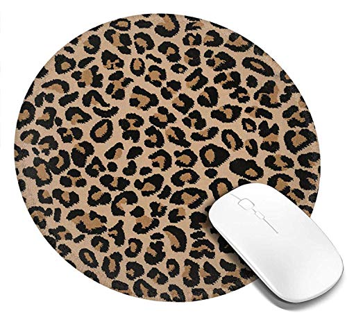 Leopard Print Round Mouse Pad Cheetah Print Mousepad with Stitched Edge Premium-Textured Non-Slip Rubber Base Animal Mouse Mat for Office & Home Wireless Mouse, 7.9 X 7.9 Inch
