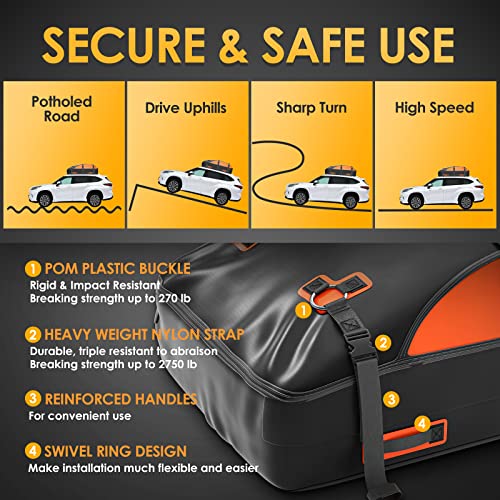 Image of Asinking Car Rooftop Cargo Carrier Bag, 100% Waterproof Non-Rip 20 Cubic Feet Car Roof Bag for All Vehicles with /Without Rack, Includes Non-Slip Mat, Luggage Lock, 4 Door Hooks, Storage Bag